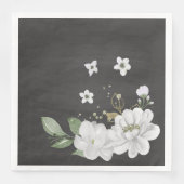Serviette En Papier fleur blanche feuilles vertes noires (Devant)