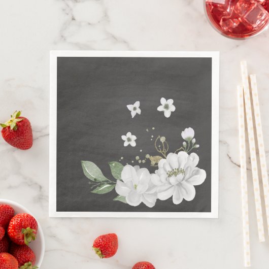 Serviette En Papier fleur blanche feuilles vertes noires (En situation)