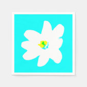 Serviette En Papier Fleur blanche turquoise Jaune Faisée (Devant)