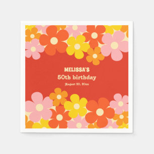 Serviette En Papier Fleur Boho Orange Retro coloré 50e anniversaire