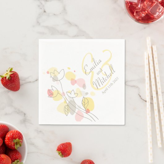Serviette En Papier Fleur confetti moderne nom date mariage serviettes (En situation)