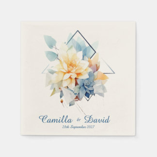 Serviette En Papier Fleur-Cube Bleu Foncé : Serviettes de Mariage Pers