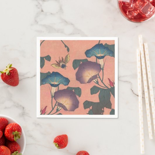 Serviette En Papier Fleur d'abeille rose classique Hokusai Art (En situation)