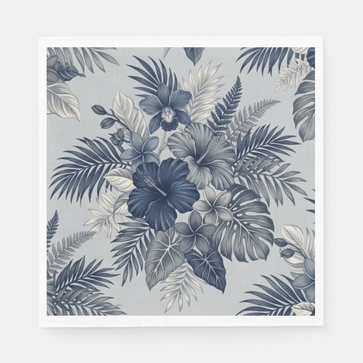 Serviette En Papier Fleur d'Aloha Bloom Bleu & Gris (Devant)