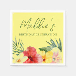 Serviette En Papier Fleur d'anniversaire hawaïenne jaune