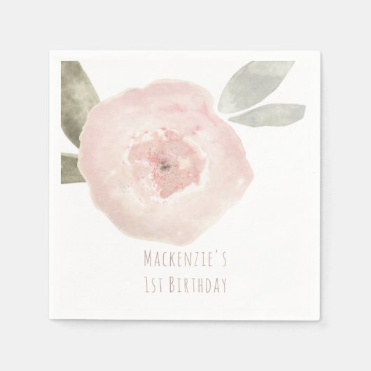 Serviette En Papier Fleur d'aquarelle rose fête d'anniversaire Personn (Devant)