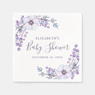 Serviette En Papier Fleur d'aquarelle violet. Baby shower floral Lilac