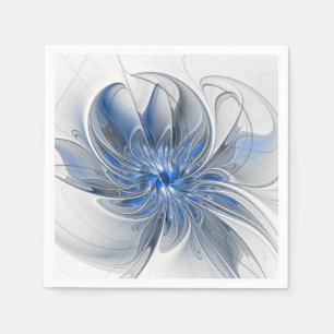 Serviette En Papier Fleur d'art fractal à l'aquarelle bleue grise abst