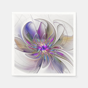 Serviette En Papier Fleur d'art fractal abstrait énergique et coloré