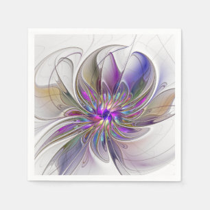 Serviette En Papier Fleur d'art fractal abstrait énergique et coloré