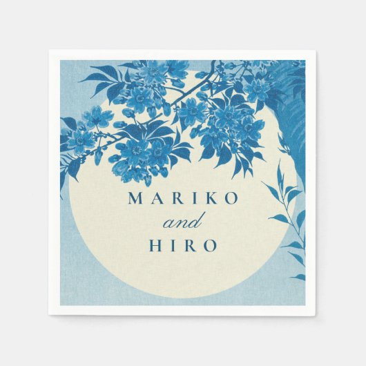 Serviette En Papier Fleur de cerisier bleu japonais antique (Devant)