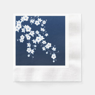 Serviette En Papier Fleur de cerisier bleu marine blanc