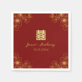 Serviette En Papier Fleur de cerisier floral mariage chinois rouge (Devant)