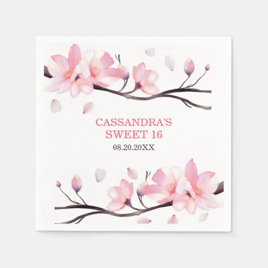 Serviette En Papier Fleur de cerisier rose clair moderne Sakura annive (Devant)