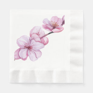Serviette En Papier Fleur de cerisier rose illustrée à la main
