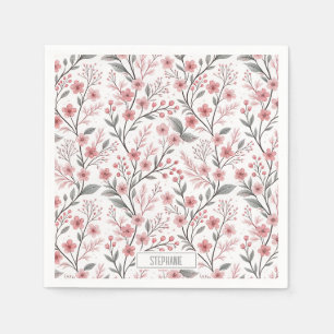 Serviette En Papier Fleur de cerisier rose motif Sakura sur fond blanc