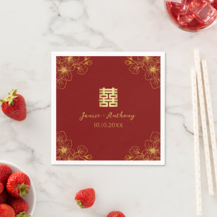 Serviette En Papier Fleur de cerisier rouge mariage chinois