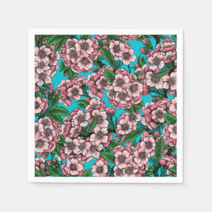 Serviette En Papier Fleur de cerisier sur bleu
