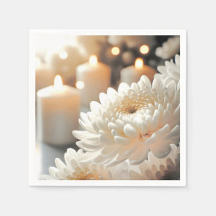 Serviette En Papier Fleur de chrysanthème blanc et bougies