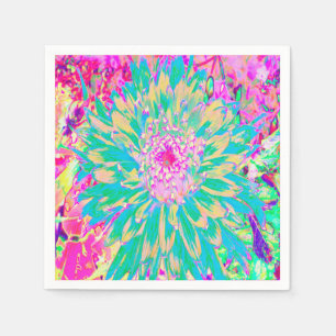 Serviette En Papier Fleur de Dahlia Décorative Vert Turquoise et Rose