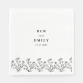 Serviette En Papier Fleur de dessin personnalisé minimaliste (Devant)