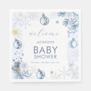 Serviette En Papier Fleur de flocon de neige bleu Bienvenue à la baby