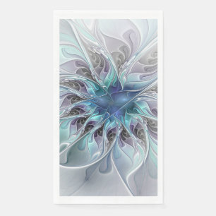 Serviette En Papier Fleur de fractale moderne abstraite avec du bleu