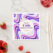 Serviette En Papier Fleur de la vague rétro violet bleu Anniversaire (En situation)