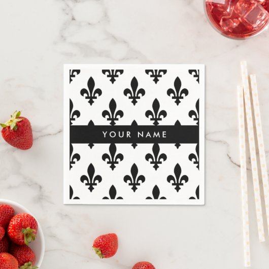 Serviette En Papier Fleur de Lis, Black on White, Black, Your Name (En situation)