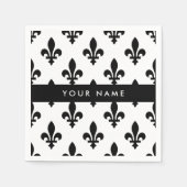 Serviette En Papier Fleur de Lis, Black on White, Black, Your Name (Devant)