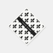 Serviette En Papier Fleur de Lis, Black on White, Black, Your Name (Coin)