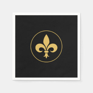 Serviette En Papier Fleur de Lis d'or en noir