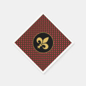 Serviette En Papier Fleur de Lis d'or en noir et rouge (Coin)