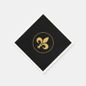 Serviette En Papier Fleur-de-Lis Dorée sur Fond Noir (Coin)