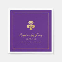 Fleur de Lis Gold Purple Élégant Personnalisé