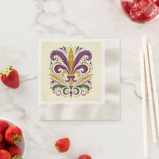 Serviette En Papier Fleur de lis jaune et vert violet (En situation)