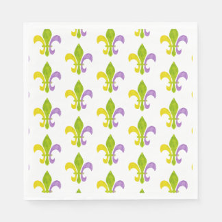 Serviette En Papier Fleur de Lis Mardi Gras sur fond blanc