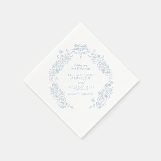 Serviette En Papier Fleur de lis mariage gris bleu blanc (Coin)