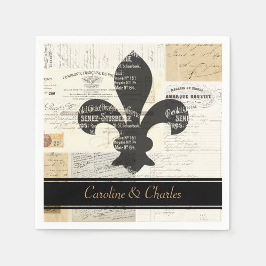 Serviette En Papier Fleur de Lis Mariage Vintage (Devant)