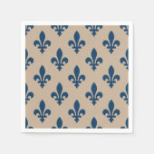 Serviette En Papier Fleur de Lis Motif, Royal French Blue sur Crème (Devant)
