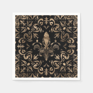 Serviette En Papier Fleur de lis ornement noir et or