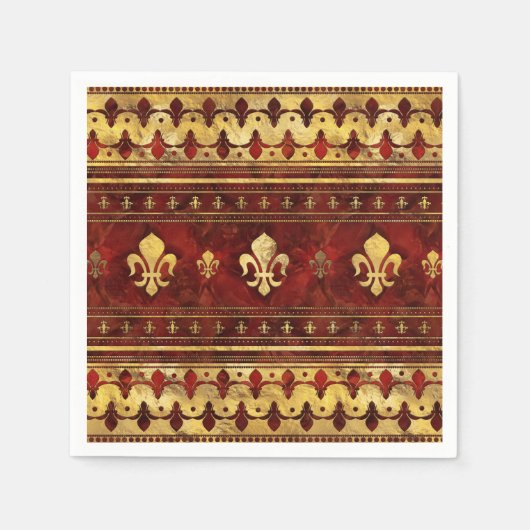 Serviette En Papier Fleur-de-lis Red Marble and or (Devant)