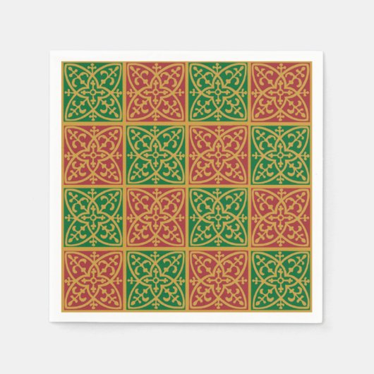 Serviette En Papier Fleur de lis rouge et vert Motif (Devant)