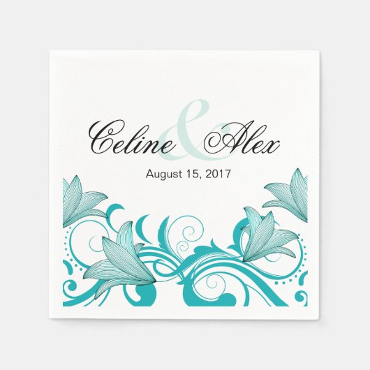 Serviette En Papier Fleur de Lyrica Floral Mariage | TURQUOISE (Devant)