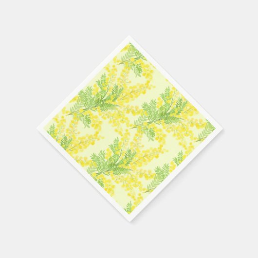 Serviette En Papier Fleur de mimosa moelleuse jaune (Coin)