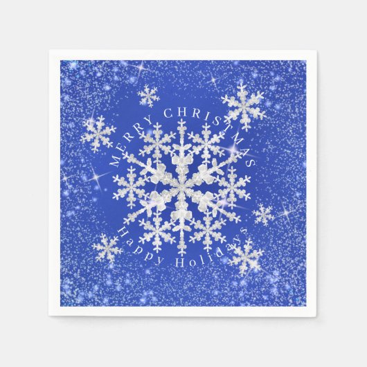 Serviette En Papier Fleur de neige Bleu Blanc (Devant)