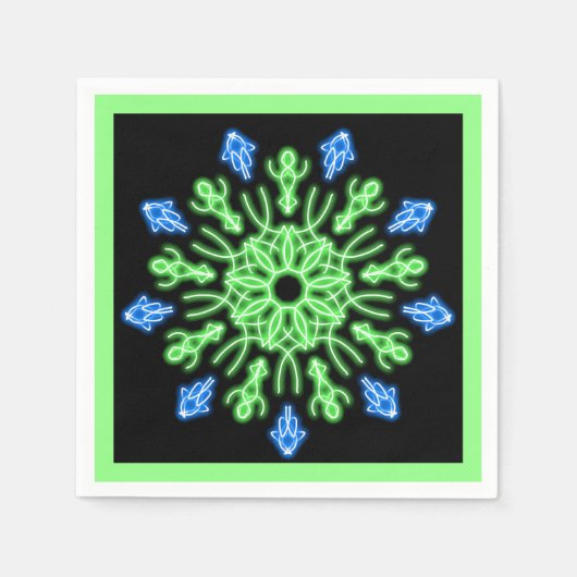 Serviette En Papier Fleur de néon vert et bleu (Devant)