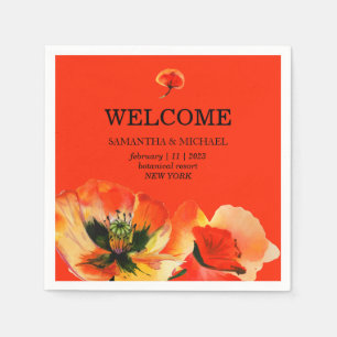 Serviette En Papier Fleur de pavot rouge oRANGE Mariage Classique