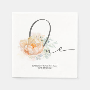 Serviette En Papier Fleur de Pêche mignonne 1ère fête d'anniversaire