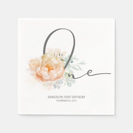 Serviette En Papier Fleur de Pêche mignonne 1ère fête d'anniversaire (Devant)